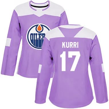 Purple Women's Jari Kurri Authentic Edmonton Oilers Fights Cancer Practice Jersey